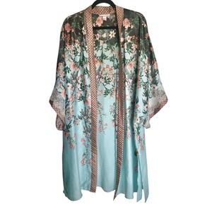Victoria's Secret Dream Angels Kimono Robe Lace Teal Floral XS/S Swim Coverup